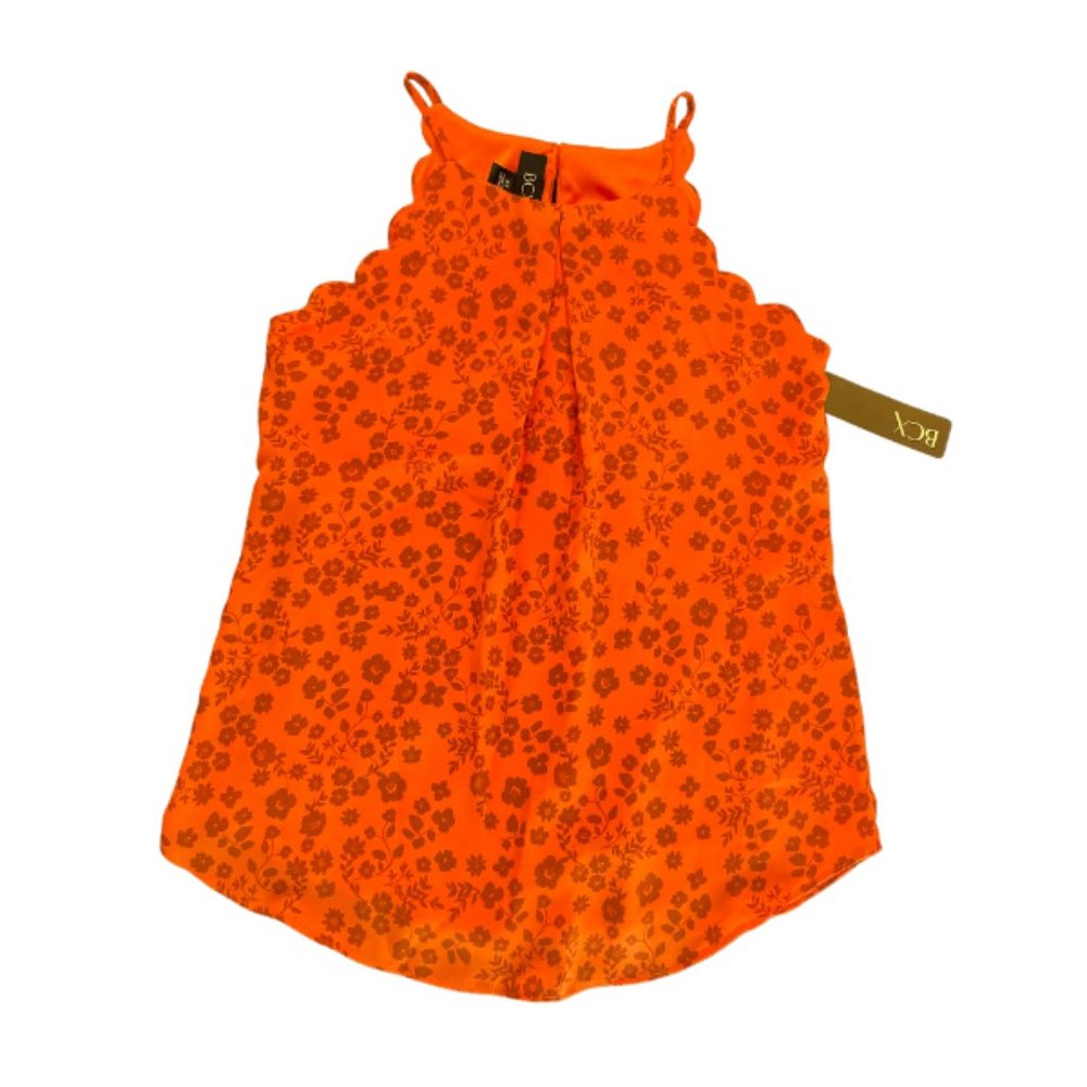 BCX High-Neck Scallop-Edge Flowy‎ Top | Size XS | Orange Floral Print | NWT